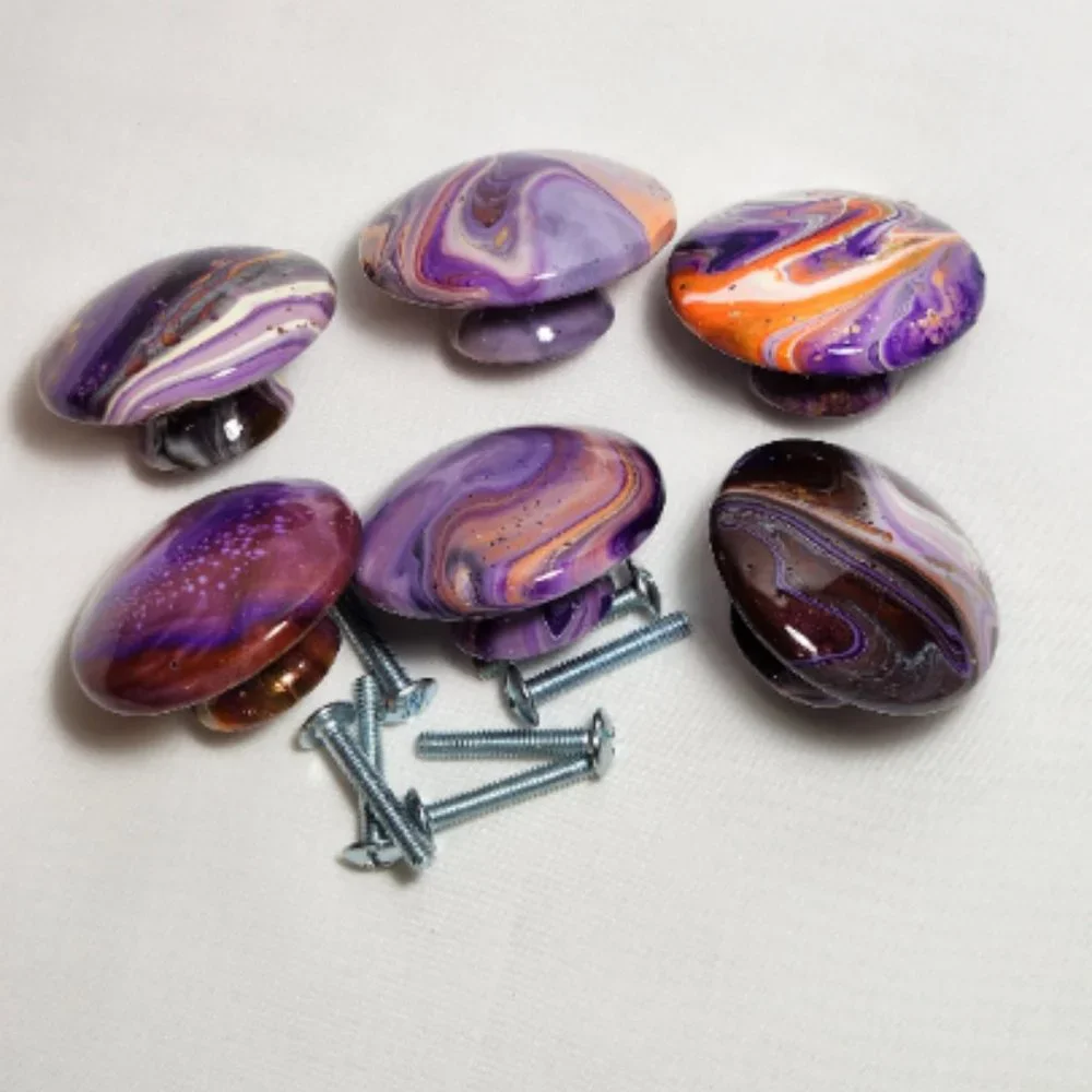 Hand Crafted Wooden Painted Knobs Cabinet Door Pulls Acrylic Resin Kitchen Decor